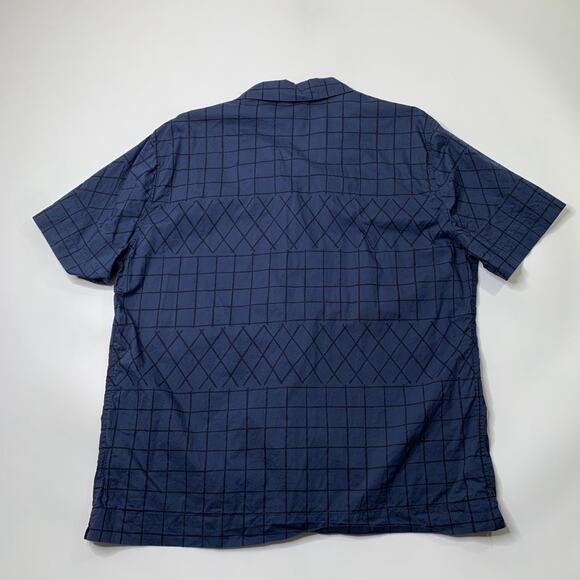 FOLK Clothing Shirt Mens 6 (XXL) Slim Fit Navy Black Cotton Check Short Sleeve - Picture 6 of 8